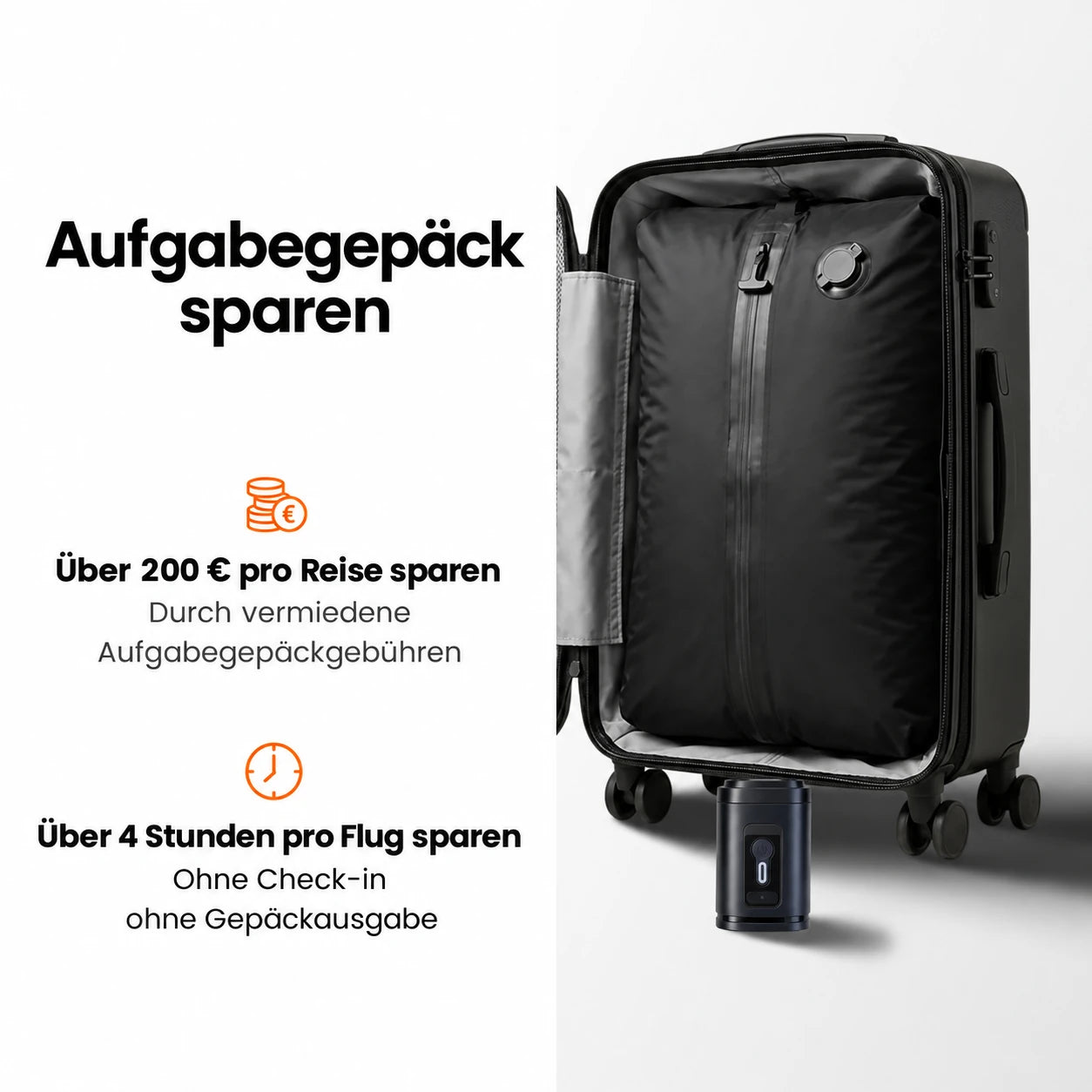 PACKMORE Kompressionsbag im geöffneten Handgepäckkoffer