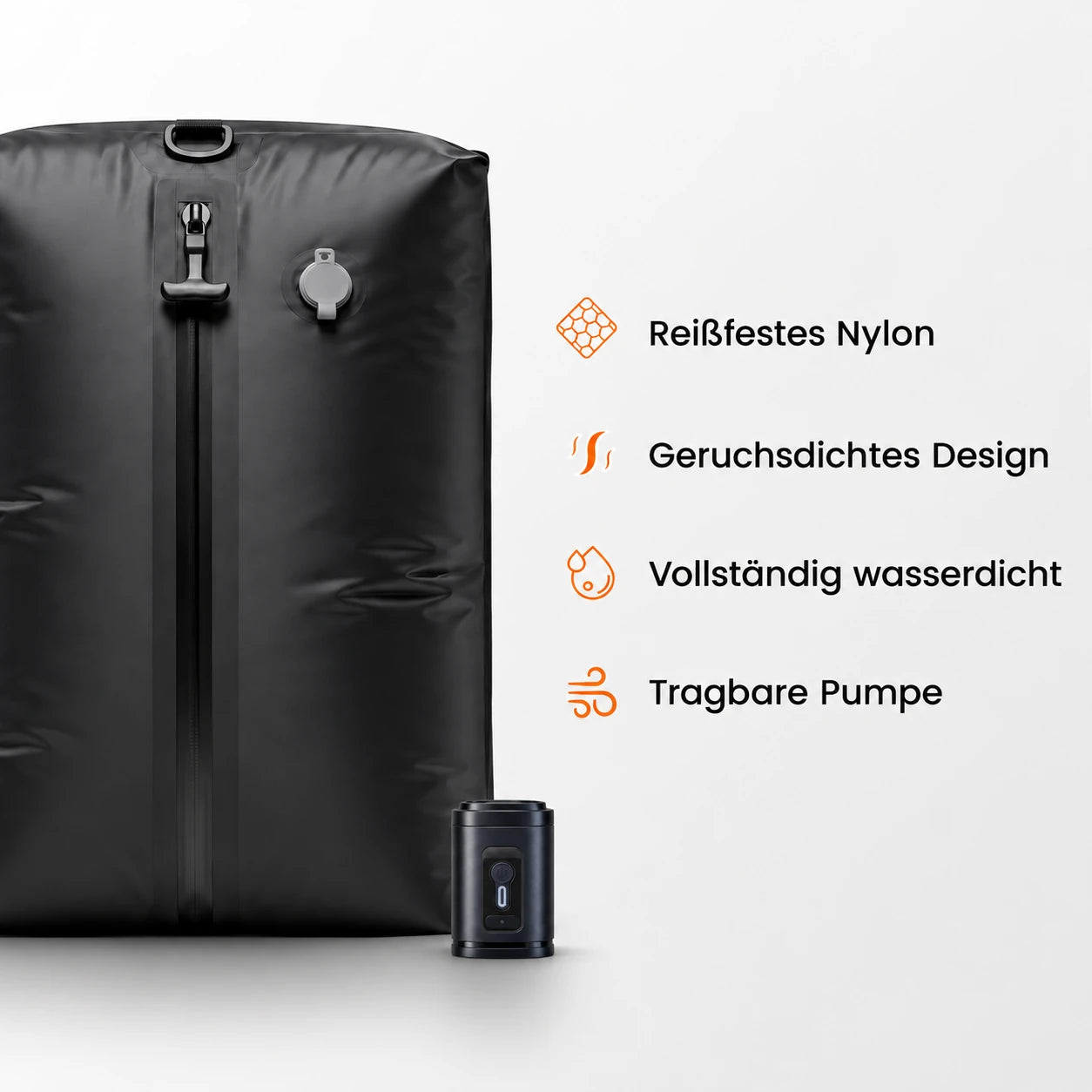 Vier Materialvorteile der PACKMORE Bag mit tragbarer Pumpe